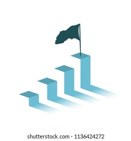 Reaching target flag on mountain peak. business graph concept. illustration design graphic over white background