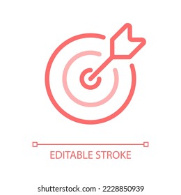 Reaching target pixel perfect color linear ui icon. Archery skill. Motivational goal. Business success. GUI, UX design. Outline isolated user interface pictogram. Editable stroke. Arial font used