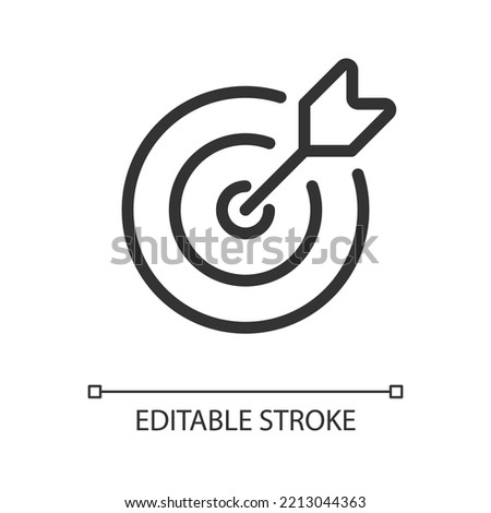 Reaching target pixel perfect linear ui icon. Archery skill. Business success. GUI, UX design. Outline isolated user interface element for app and web. Editable stroke. Poppins font used