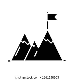 Reaching the top black icon, concept illustration, vector flat symbol, glyph sign.