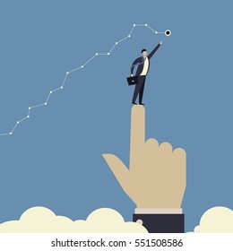 Reaching.Businessman pointing to goal and he standing on hands manager.Business concepts in vector.