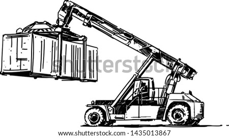 Reachstacker. Black and White Hand Drawn Illustration