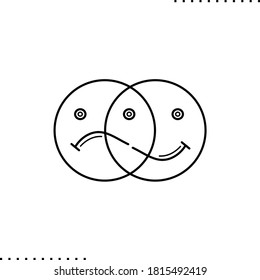 react and expression, two crossed smiles vector icon in outlines