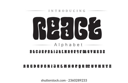 React Font. Alphabet. Script. Typeface. Label .Vintage typeface. For labels and different type designs