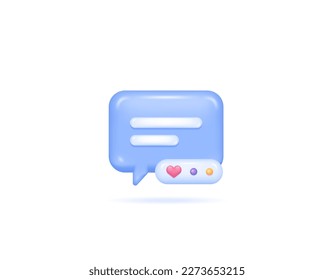 React to messages and like messages. provide emoticon responses and reactions to comments. Chat bubbles and hearts. icon or symbol. 3d and realistic concept design. white background. vector elements