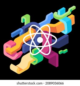 react molecular physics neutron atom artwork symbol design dynamic curve colorfull 3D style