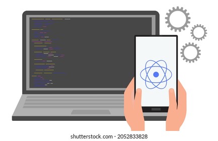 React native. Creation of cross-platform programs and applications. Vector illustration