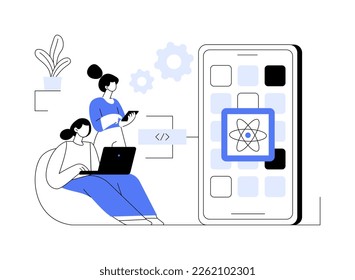 React native mobile app abstract concept vector illustration. Cross-platform native mobile app development framework, JavaScript library, user interface, operating system abstract metaphor.