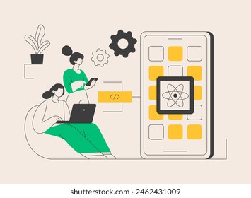 React native mobile app abstract concept vector illustration. Cross-platform native mobile app development framework, JavaScript library, user interface, operating system abstract metaphor.