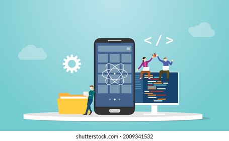 react native mobile apps development concept with modern flat style