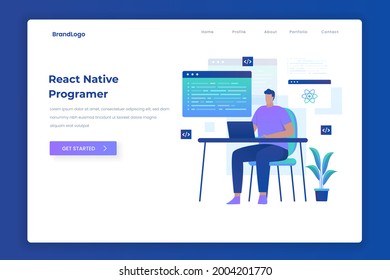 React native programmer illustration landing page concept. Illustration for websites, landing pages, mobile applications, posters and banners.