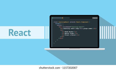 react native programming language with laptop and code script on screen vector illustration