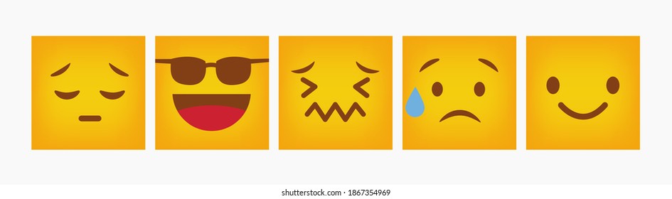 Reacción Emoticon Square Design Set - Vector