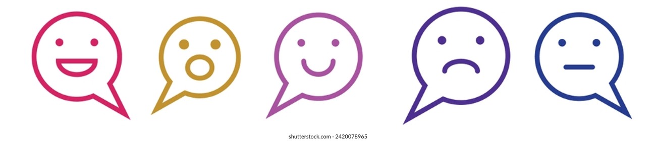 reaction face icon set on white background