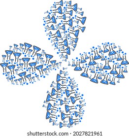 Reaction flask centrifugal flower shape. Object twirl designed from oriented reaction flask items. Vector flower collage in flat style.