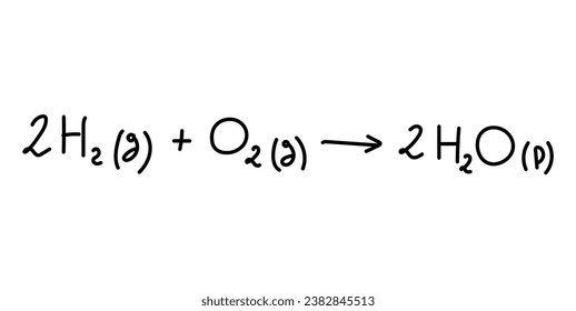 Reaction of hydrogen with oxygen equation. Hydrogen and oxygen to water. Mathematics resources for teachers and students. Scientific doodle handwriting concept.