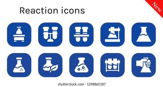  reaction icon set. 10 filled reaction icons. Simple modern icons about  - Flask, Test tube, Test tubes, Flasks