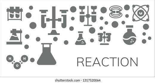 reaction icon set. 11 filled reaction icons.  Collection Of - Test tubes, Flask, Molecule, Test tube, Chemistry, Magnetic field, Molecules