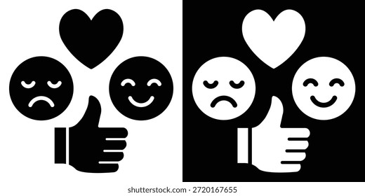 Estilo del glifo de la Ilustración vectorial del icono de la reacción en el fondo blanco y negro
