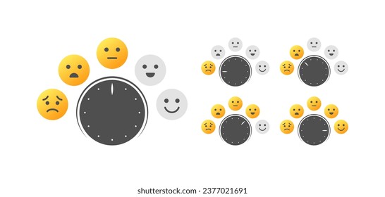 Reaction icons for time. Flat, color, emoticons for reactions near the clock, reaction icons for time. Vector icons