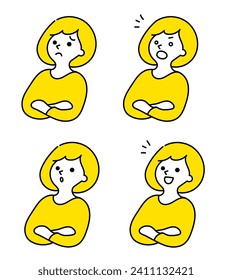 Reaction illustration set of woman folding her arms