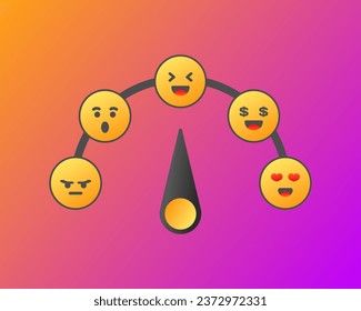 Velocímetro de reacción. Plano, color, emoticonos de reacción, aguja del velocímetro, velocímetro de reacción. Icono de vector