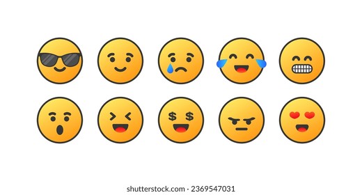 Reaction sticker icons. Flat, yellow, social media, emoticons stickers, emoticons for social networks. Vector icons