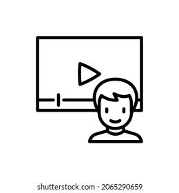 Reaction Video Thin Line Icon: Blogger Watching Video Online. Modern Vector Iilustration.