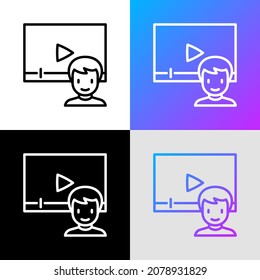 Reaction Video Thin Line Icon: Blogger Watching Video Online. Modern Vector Iilustration.