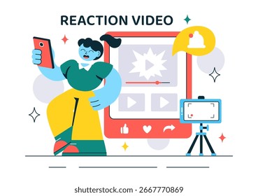 Video Ilustración vectorial Video que presenta un teléfono inteligente con un virus y Personas que dan "me gusta" y reacciones en las redes sociales en segundo plano
