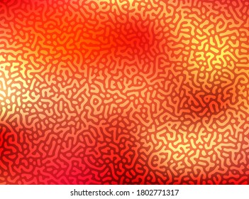 Reaction-diffusion or turing pattern formation. Generative algorithm psychedelic background. Organic lines in memphis style. Distorted texture of homogeneous. Animal skin red coloration print.