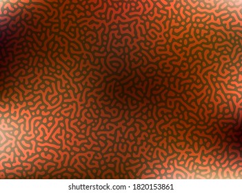 Reaction-diffusion or turing pattern formation. Generative algorithm psychedelic background. Organic lines in memphis style. Distorted texture of homogeneous. Animal skin brown coloration print.