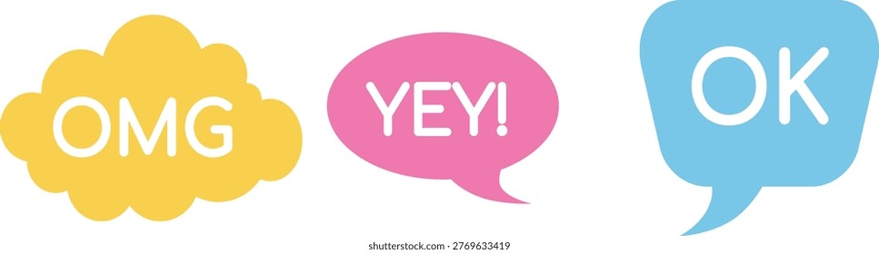 Reactions illustrated with speech bubbles showing omg, yea, and ok