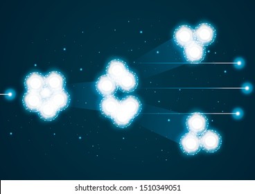 Reactions in the Uranium-235 fission - Vector.Illustration of nuclear chain reaction. Uranium-235 fission. - Vector