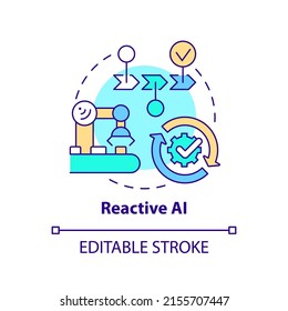 Reactive AI concept icon. Predictable scenario. Artificial intelligence type abstract idea thin line illustration. Isolated outline drawing. Editable stroke. Arial, Myriad Pro-Bold fonts used