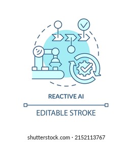 Reactive AI turquoise concept icon. Predictable scenario. Artificial intelligence abstract idea thin line illustration. Isolated outline drawing. Editable stroke. Arial, Myriad Pro-Bold fonts used