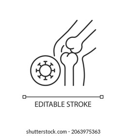 Reactive arthritis linear icon. Infectious joint disease. Inflammatory arthritis. Painful feeling. Thin line customizable illustration. Contour symbol. Vector isolated outline drawing. Editable stroke