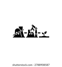 Reactor decommissioning stages process icon, vector illustration. Black filled reactor decommissioning stages process icon isolated on a white background, depicting structured facility transition and long term infrastructure management.