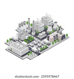 Reactor and factory isometric on white background