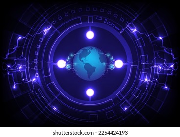 Reactor power charging to the world. Earth in machine and voltage electricity. Abstract energy connect global. Futuristic simulation background graphic vector