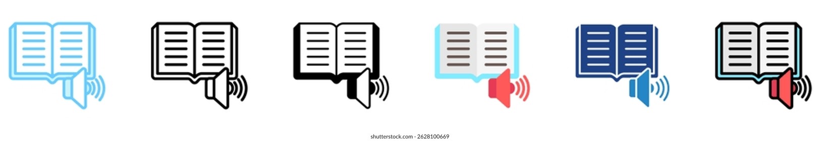 Read Aloud multi style, mini illustration icon set. outline, flat, glyph, line color. vector for UI, UX, app, web, digital or print, related to international literacy days, education.