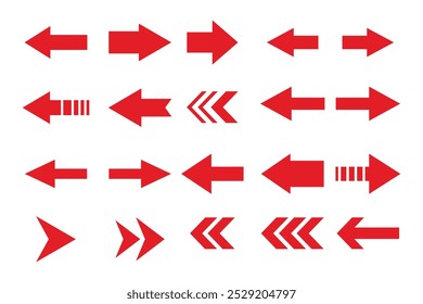 Read arrow icon, vector sing set. Red arrow point right and left side. Red arrow set. Arrow signs and symbols. vector illustration.