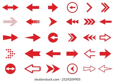 Read arrow icon, vector sing set.  Arrow signs and symbols. Red arrow point right and left side. Red arrow set. vector illustration