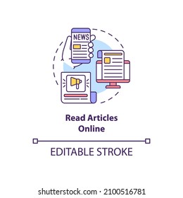 Read Articles Online Concept Icon. Morning News. Learn Information Abstract Idea Thin Line Illustration. Isolated Outline Drawing. Editable Stroke. Roboto-Medium, Myriad Pro-Bold Fonts Used