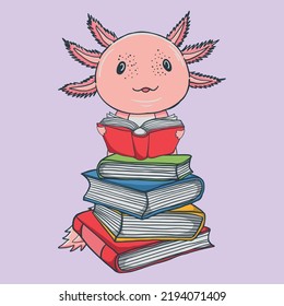 Read Axolotl Cute Reading Book Readsalotl. Cute axolotl vector illustration design