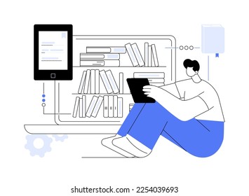 Read a book abstract concept vector illustration. Spend time in self-isolation, reading habits, fictional world, home library, read with children, download e-book free online abstract metaphor.