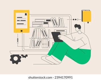 Read a book abstract concept vector illustration. Spend time in self-isolation, reading habits, fictional world, home library, read with children, download e-book free online abstract metaphor.