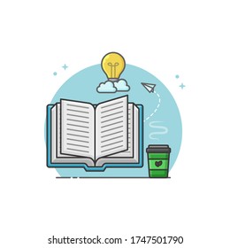 Read The Book and Drink Coffee. Enjoy and Relaxing Vector Conceptual