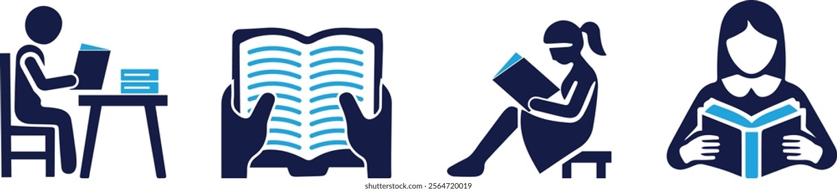 Read book icon set. people reading book You can easily change the color.