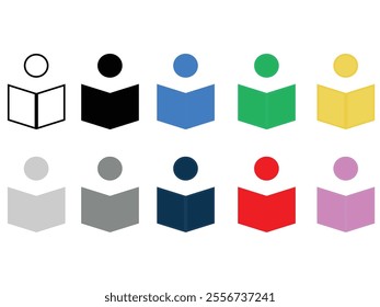 Read book icon set. Person reading book vector illustration.